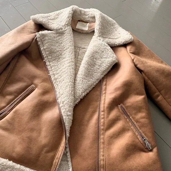 Gentle Fawn Sherpa-Lined Suede Aviator Jacket in Tan - Picture 6 of 8